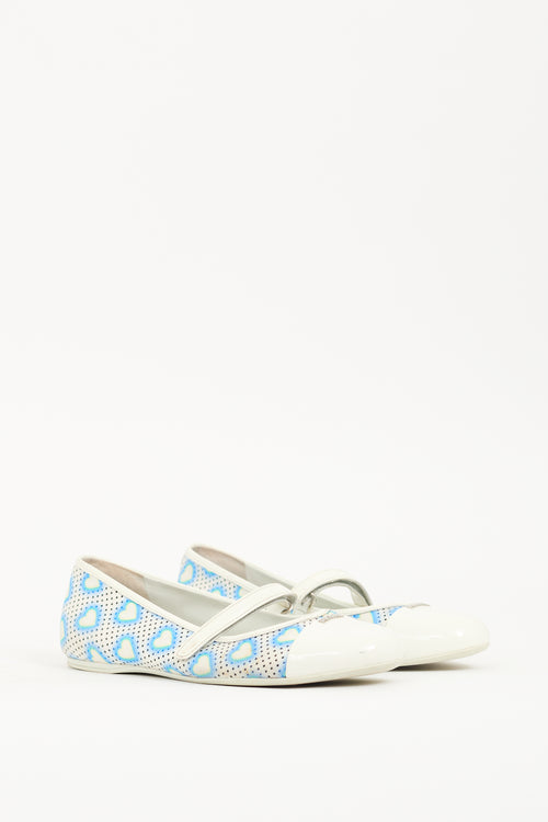 Prada Blue & White Canvas Heart Mary Jane Flat