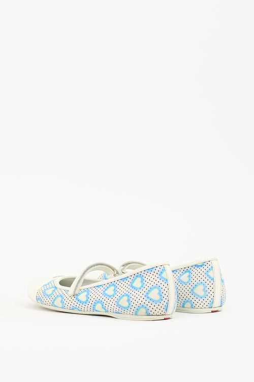 Prada Blue & White Canvas Heart Mary Jane Flat