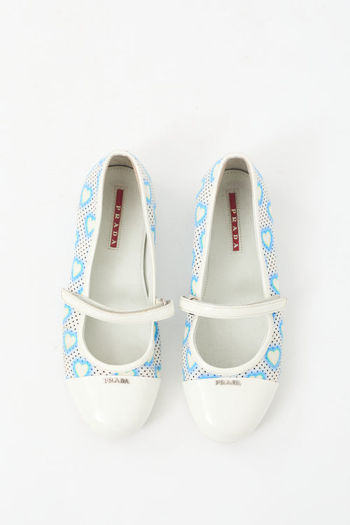 Prada Blue & White Canvas Heart Mary Jane Flat