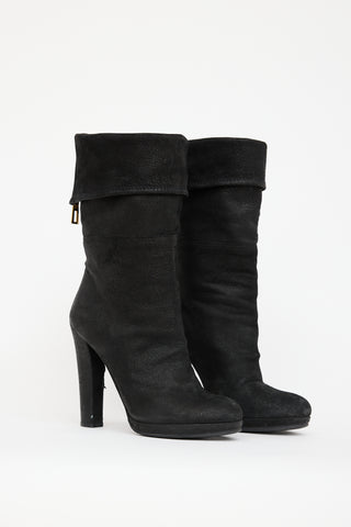 Prada Black Leather Cuffed Boot