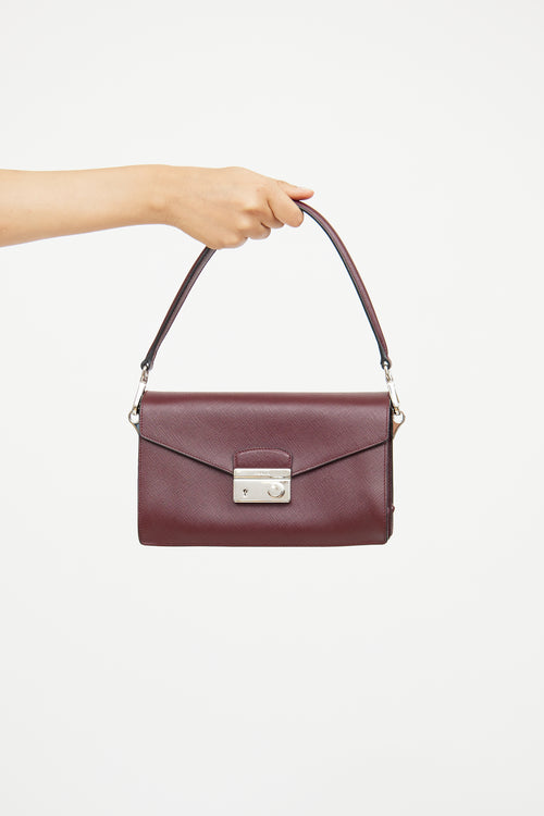 Prada Burgundy Saffiano Sound Two-Way Bag