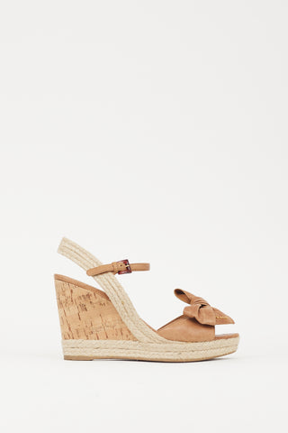 Prada Brown & Beige Bow Wedge Heel
