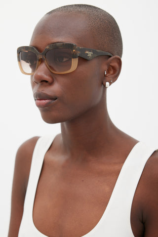 Prada Brown & Beige Rectangular SPR03Q Sunglasses