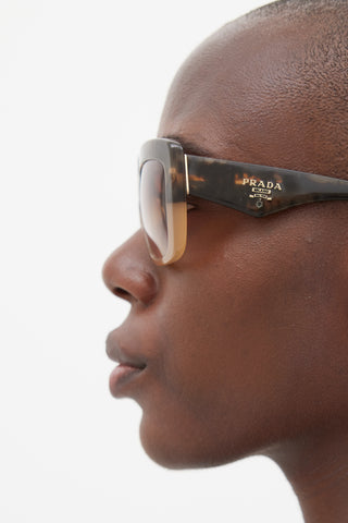 Prada Brown & Beige Rectangular SPR03Q Sunglasses