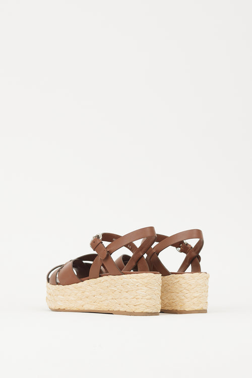 Prada Brown & Beige Woven Flatform Sandal
