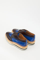 Prada Brown & Blue Leather Espadrille Platform Brogue
