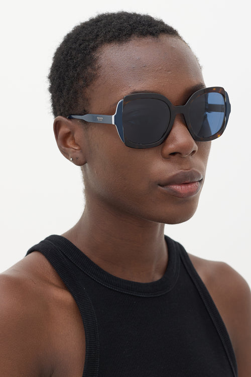 Prada Brown & Blue SPR16U Circular Sunglasses