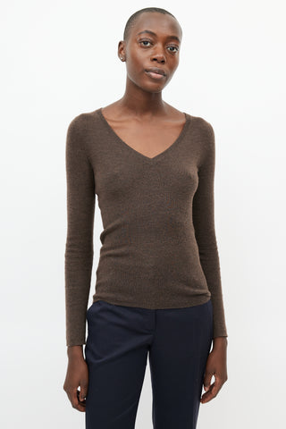 Prada Brown Cashmere V-Neck Sweater