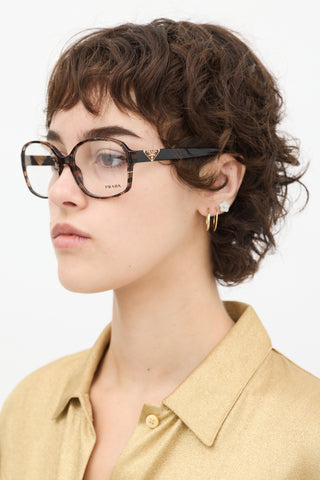 Prada Brown & Clear VPR12N Round Glasses