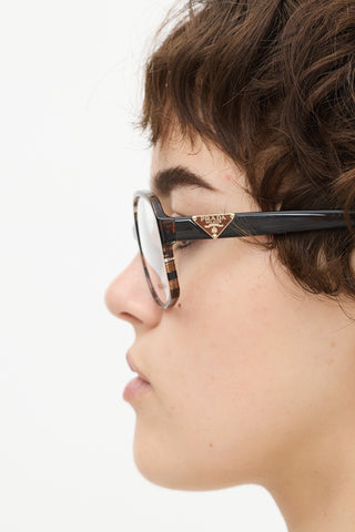 Prada Brown & Clear VPR12N Round Glasses