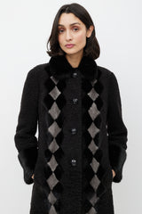 Prada Brown & Cream Shearling Fur Diamond Coat