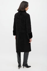 Prada Brown & Cream Shearling Fur Diamond Coat