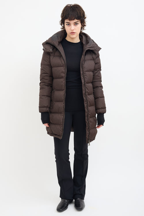 Prada Brown Down & Nylon Hooded Puffer Coat