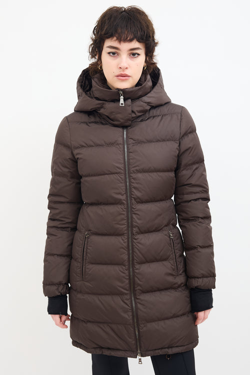 Prada Brown Down & Nylon Hooded Puffer Coat