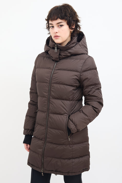 Prada Brown Down & Nylon Hooded Puffer Coat