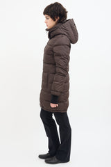 Prada Brown Down & Nylon Hooded Puffer Coat