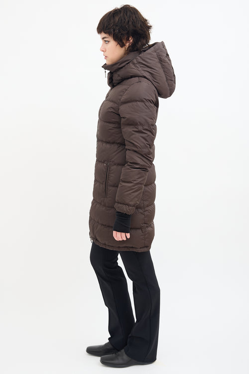 Prada Brown Down & Nylon Hooded Puffer Coat