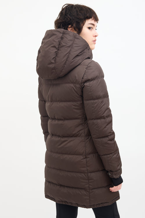 Prada Brown Down & Nylon Hooded Puffer Coat