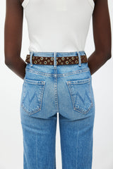 Prada Brown & Gold Grommet Suede Belt