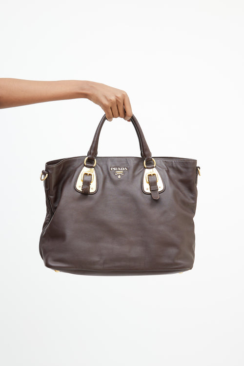 Prada Brown & Gold Leather Shopping Tote Bag
