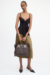 Prada Brown & Gold Leather Shopping Tote Bag