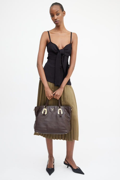 Prada Brown & Gold Leather Shopping Tote Bag