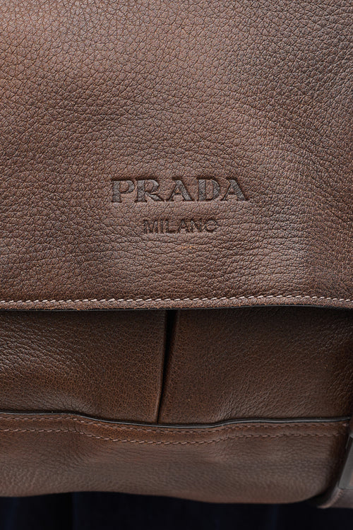 Prada Brown Leather Buckle Messenger Bag