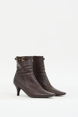 Prada Brown Leather & Gold Buckle Boot