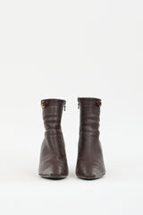 Prada Brown Leather & Gold Buckle Boot