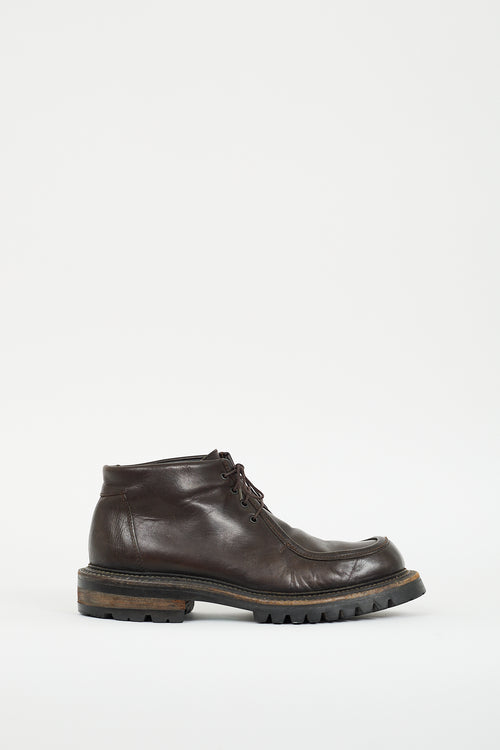 Prada Brown Leather Lug Boot