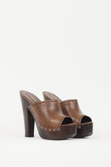Prada Brown Leather Wooden Platform Clog