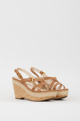 Prada Sport Brown Leather & Cork Wedge Sandal