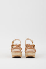 Prada Sport Brown Leather & Cork Wedge Sandal