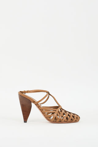 Prada Brown Leather Woven T-Strap Pump