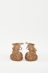 Prada Brown Leather Woven T-Strap Pump