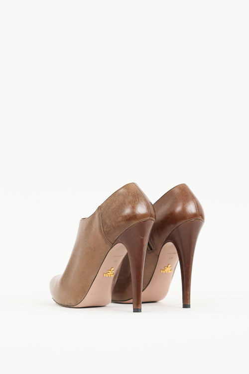 Prada Brown Leather Zipped Bootie