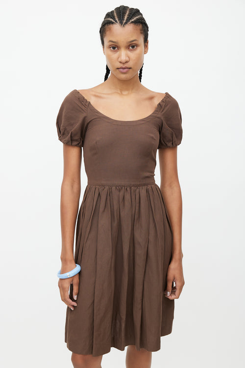 Prada Brown Linen Ruffled Dress
