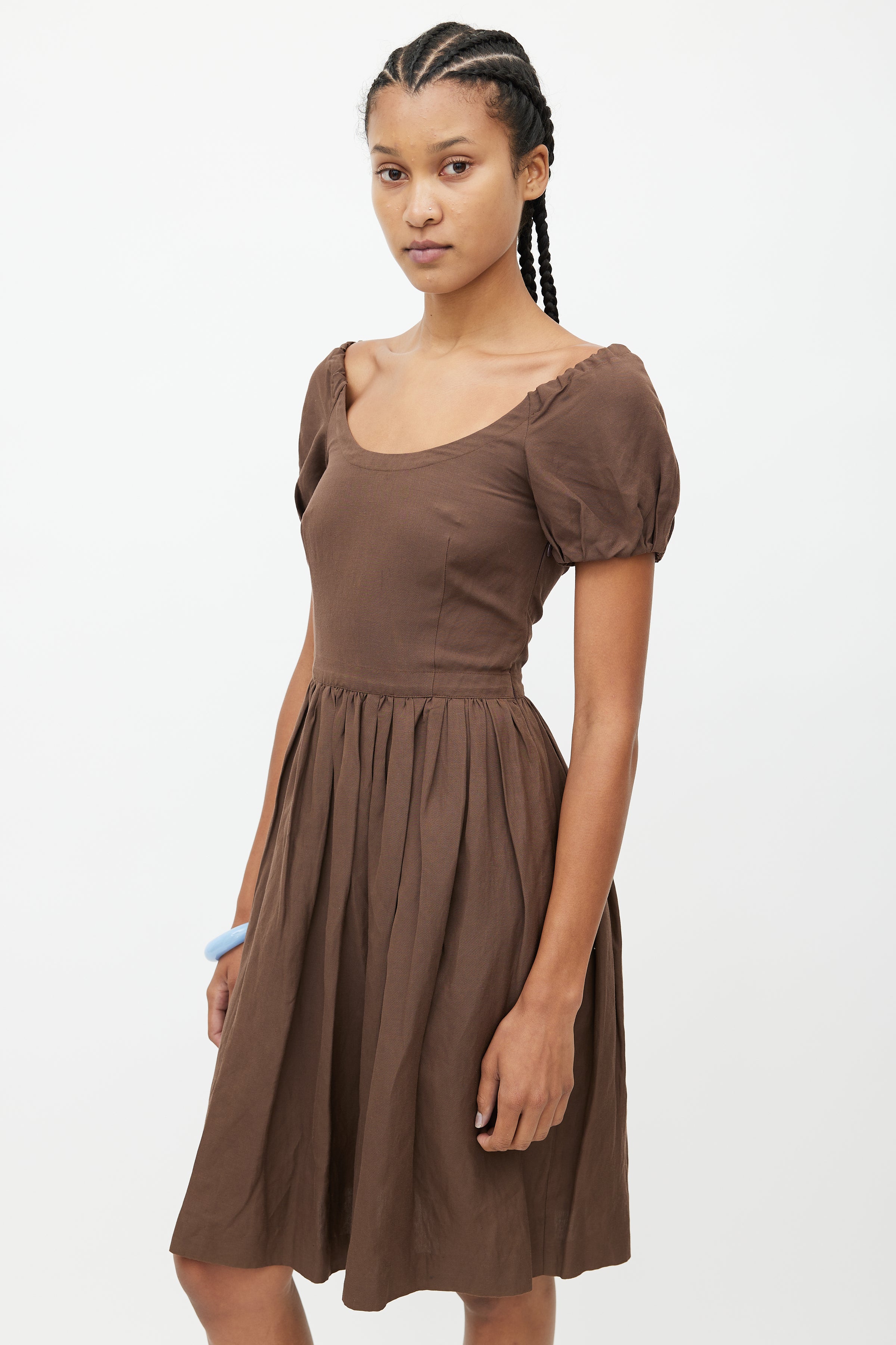 Prada // Brown Linen Ruffled Dress VSP Consignment Prada // Brown Linen Ruffled Dress VSP Consignment