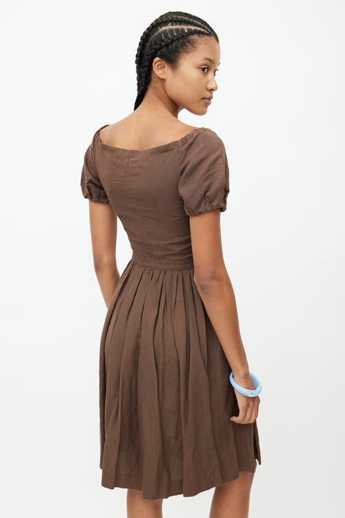 Prada Brown Linen Ruffled Dress