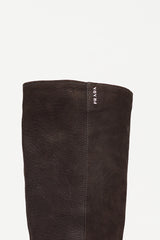 Prada Brown Nubuck Knee High Pump Boot