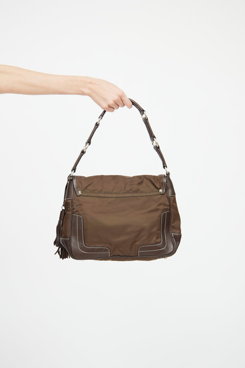 Prada Brown Tessuto Tassle Shoulder Bag