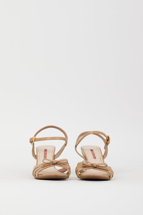 Prada Sport Beige Patent Leather & Cork Wedge Sandal
