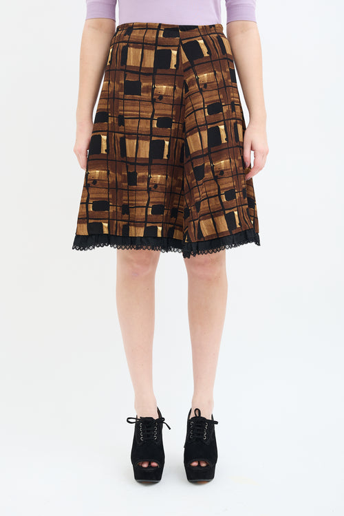 Prada Brown Printed Flared Midi Skirt