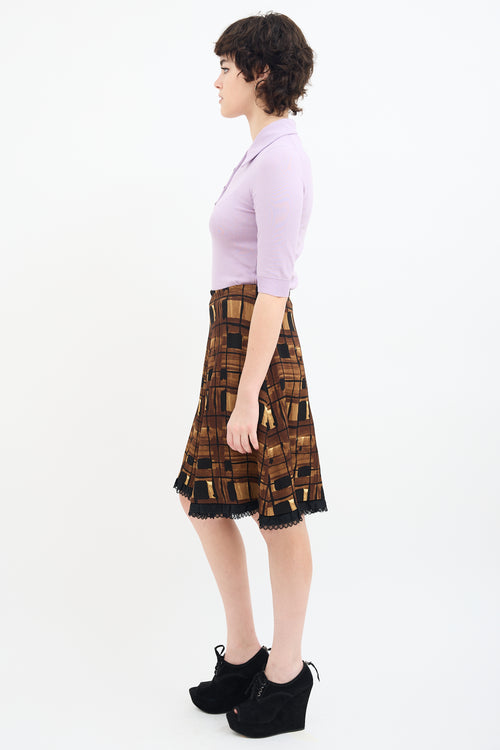 Prada Brown Printed Flared Midi Skirt