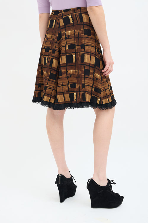 Prada Brown Printed Flared Midi Skirt