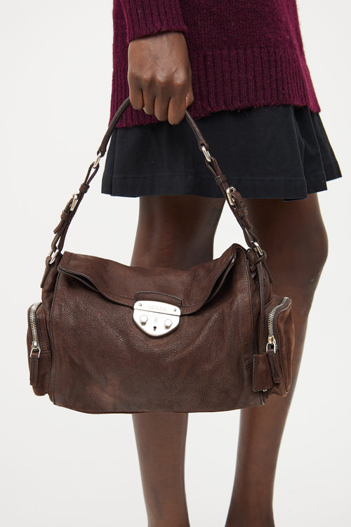 Brown Leather Pushlock Easy Bag