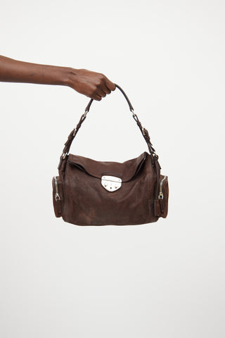 Brown Leather Pushlock Easy Bag