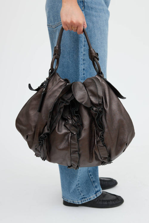 Prada Metallic Mordore Ruffle Bag
