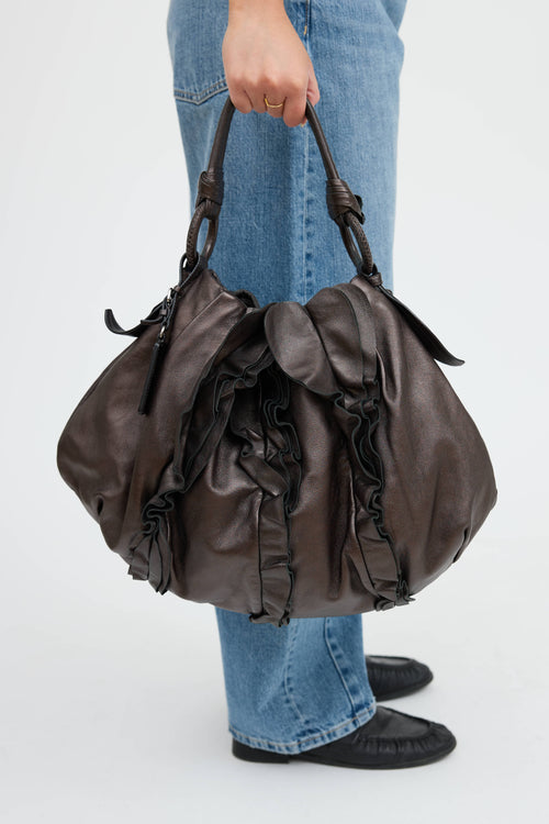 Prada Metallic Mordore Ruffle Bag