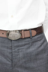 Prada Brown Savoia Logo Belt